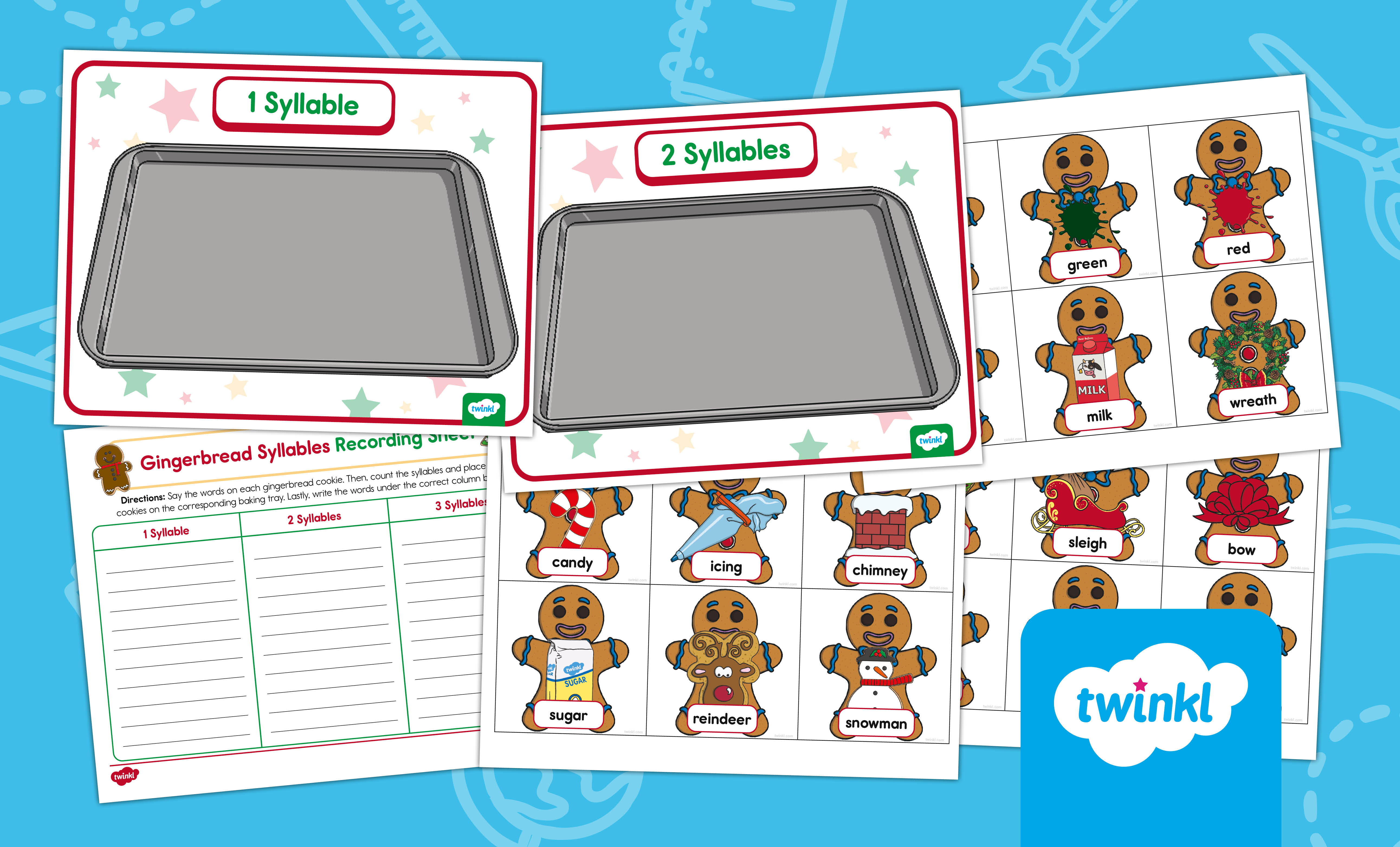Gingerbread Syllables Counting and Sorting - Holiday Literacy Activity for PreK-K